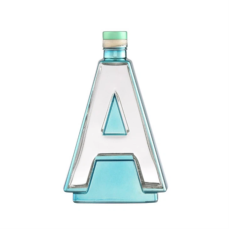 Transparent Blue Spray Paint A-shaped Liquor Bottle